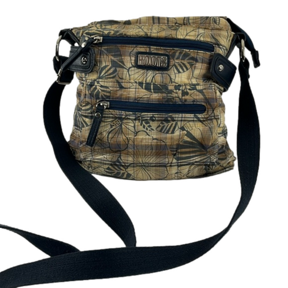Roots Cotton Navy and Tan Crossbody Bag - Picture 1 of 10